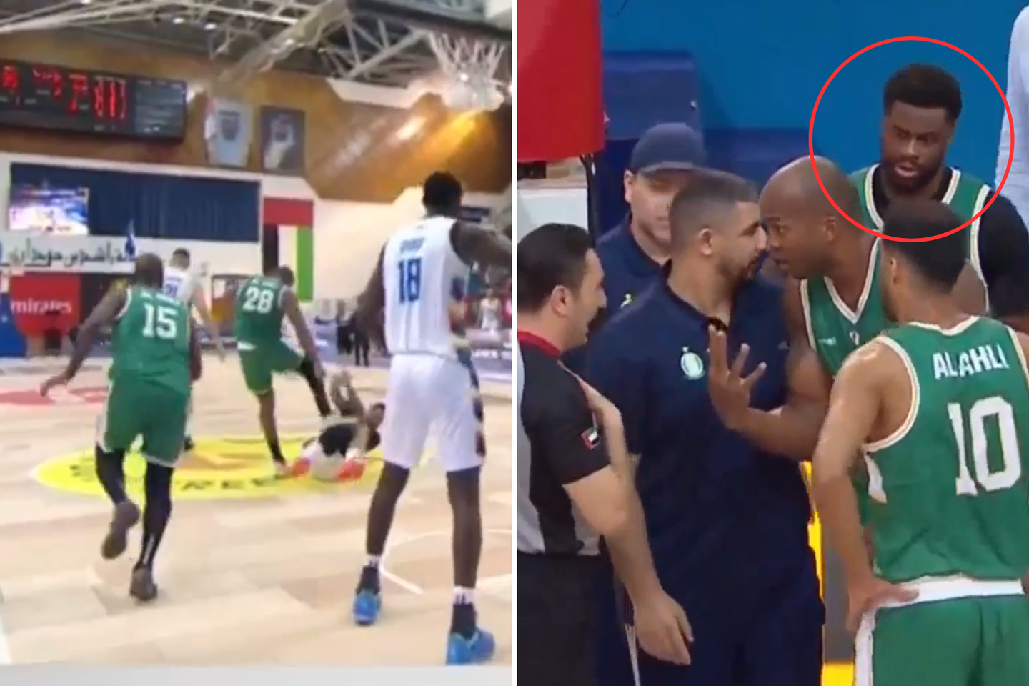 Emmanuelis Mudiay buvo aikštelėje, kai jo komandos draugas Ismaelis Romero spyrė oponentui į galvą<br> Facebook/صحيفة نادي الأهلي الزعيم stopkadras