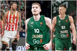 Eurolygos lietuviai: Ą. Tubelio smuikas, A. Butkevičiaus būgnai ir instrumentų netekęs D. Motiejūnas