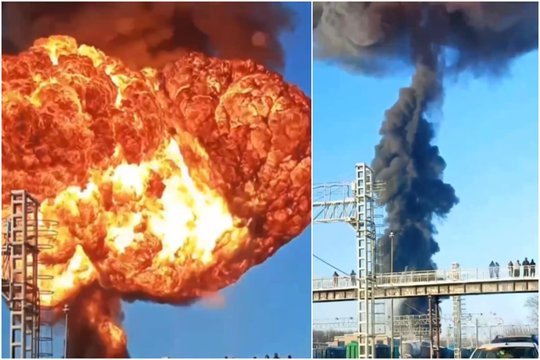 Liepsnos ir juodi dūmai: Rusijos mieste – didžiulis traukinio sprogimas