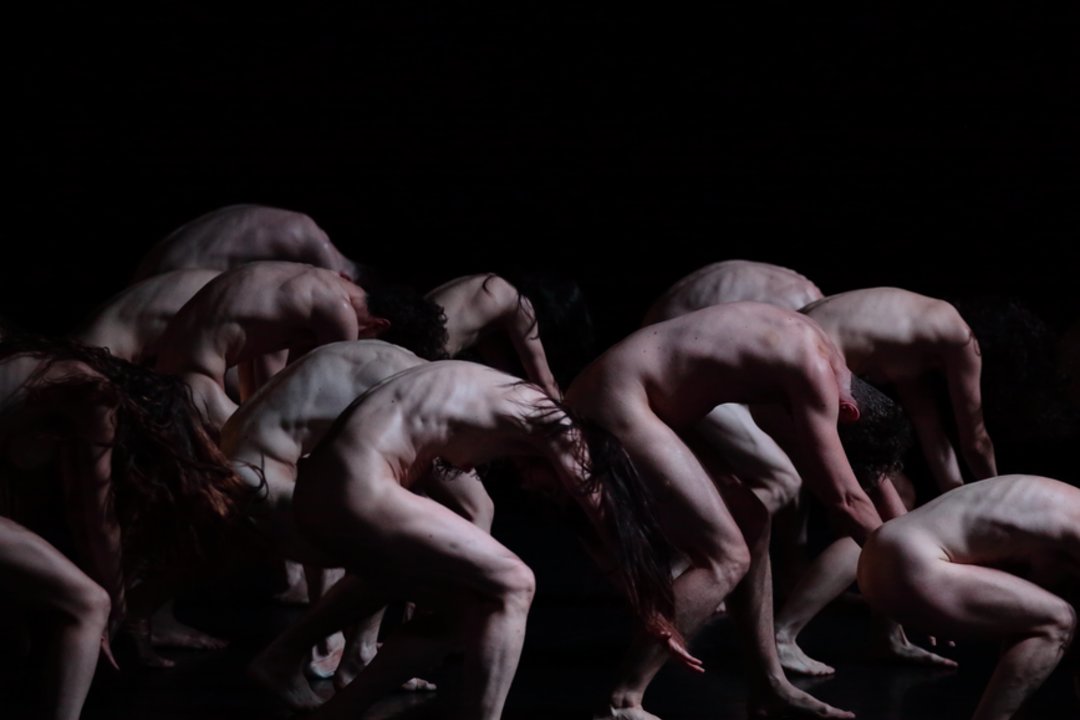 Spektaklyje šokėjai pasirodo visiškai nuogi: kūnai šį tą byloja apie egzistencinę prasmę