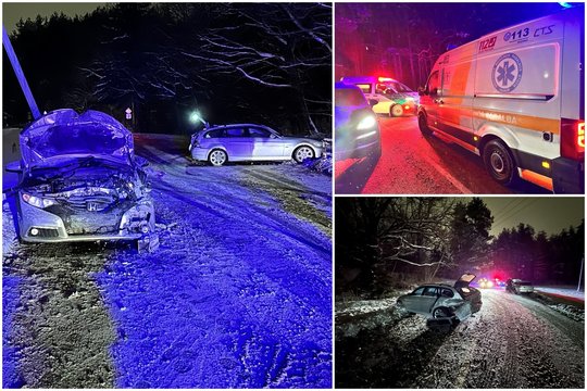 Naktinis „Honda“ ir BMW susidūrimas Vilniuje – nukentėjo moteris, buvo uždarytas kelias