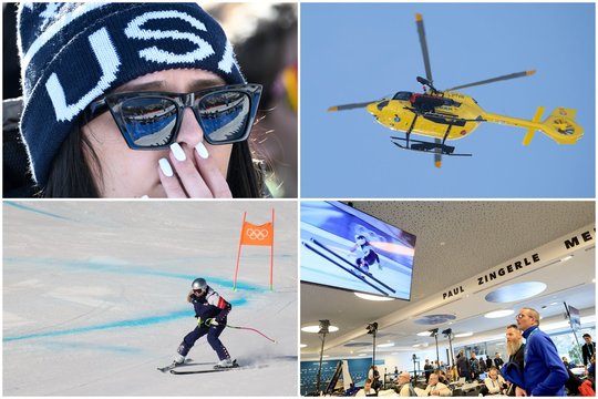 Išgąstis, baimė ir medikų sraigtasparnis: kadruose – įvykiai po baisaus L. Vonn kritimo