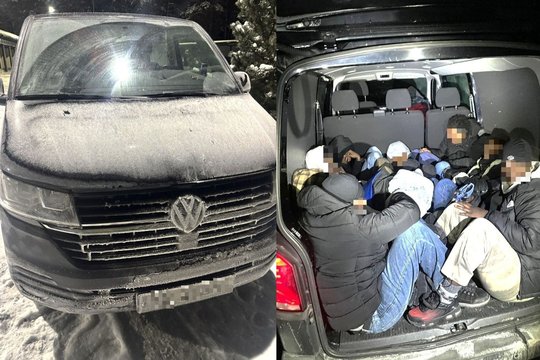 Netoli Marijampolės sustabdę lenkų mikroautobusą pasieniečiai jame aptiko 10 pasislėpusių migrantų