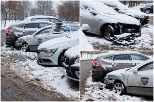 Galingas „Mercedes“ ir „CityBee“ susidūrimas Vilniuje – apdaužyti dar 5 stovintys automobiliai