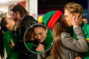 Nuo olimpinio ledo – į artimųjų glėbius: kadruose – laimės ašaros, karšti S. Ambrulevičius ir A. Reed bučiniai su mylimaisiais