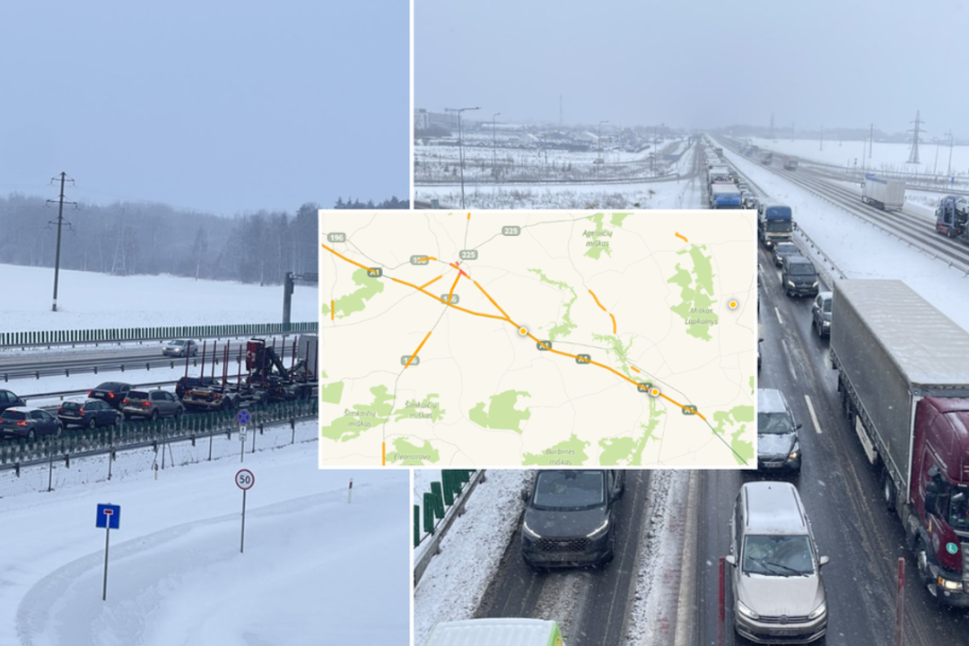 Pagrindinėje magistralėje – didžiulė duobė: nuo ryto strigo eismas