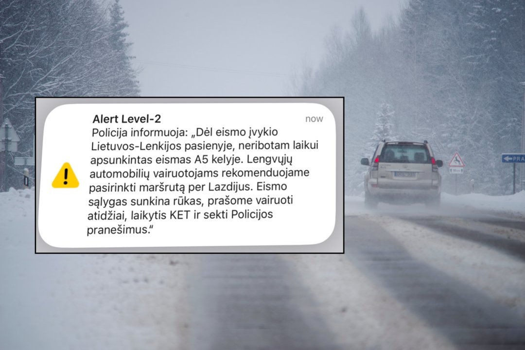 Dėl avarijos judriame kelyje – įspėjimai į telefonus: prašoma rinktis kitą maršrutą