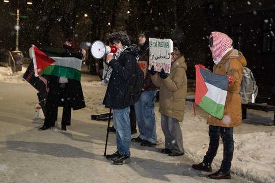 Protestuotojai Kaune pakeitė taktiką – nutarė palaikyti ir Ukrainą, o „Žalgirį“ pavadino kovotojais prieš genocidą