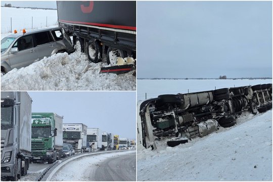 Kuriozinė avarija Panevėžio rajone: vykstant traukti vieno aptvirtusio vilkiko, kitas rėžėsi į techninės pagalbos automobilį