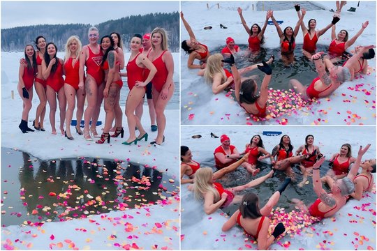 Stingdančiame šaltyje – liepsnojančiomis širdimis: žiemos maudynių entuziastės išradingai sutiko Valentino dieną