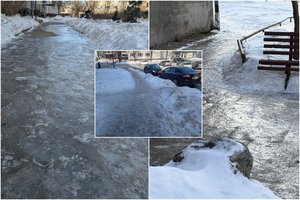 Vilniuje šaligatviai tiesiog blizga – gyventojai net baiminasi išnešti šiukšles: „Išsisukti koją – juokų darbas“