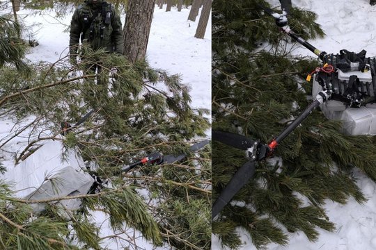 Urėdui padedant, pasieniečiai iš pušies viršūnės iškėlė nutupdytą droną su baltarusiškomis cigaretėmis