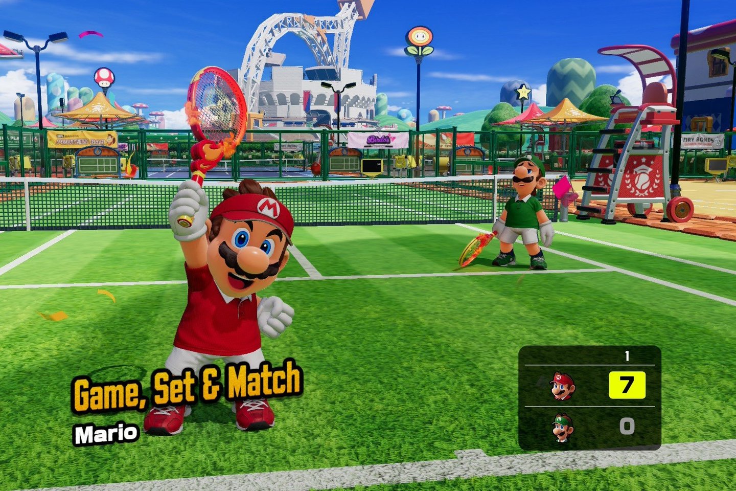 Žaidimo „Mario Tennis Fever“ akimirka.<br> Ekrano nuotr.