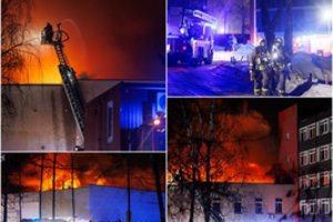 Didelis gaisras Vilniuje: pastato stogas įlūžo keliose vietose, pasitelktos gausios ugniagesių pajėgos