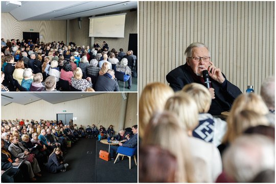 V. Landsbergis – Knygų mugėje: užfiksavo sausakimšą salę, teko sėstis ant grindų
