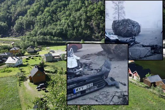 Norvegijoje – didžiulių akmenų griūtis: sutraiškytas ir automobilis lietuviškais numeriais
