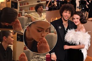 Selena Gomez šokiravo gerbėjus: eterio metu bučiavo purvinas savo vyro Benny Blanco pėdas