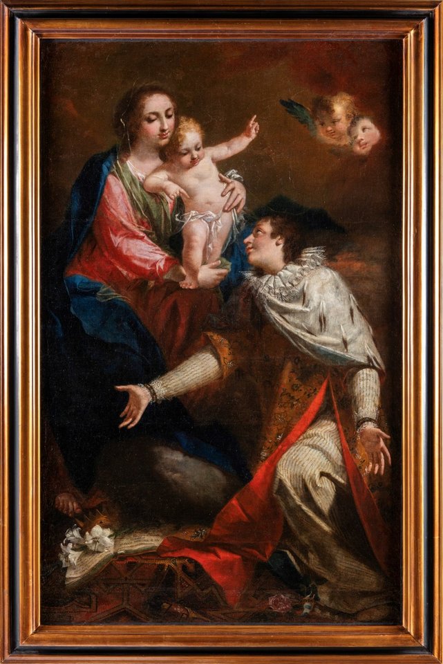 Parodoje „Sugrįžtantis paveldas“ eksponuojamas paveikslas „Šv.Kazimieras, garbinantis Dievo Motiną“.<br> M.Kaminsko nuotr.