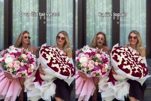 Vos glėbyje telpančią puokštę gavusi K. Meseguer rėžė vyrams: „Ką jūs, lopai?“