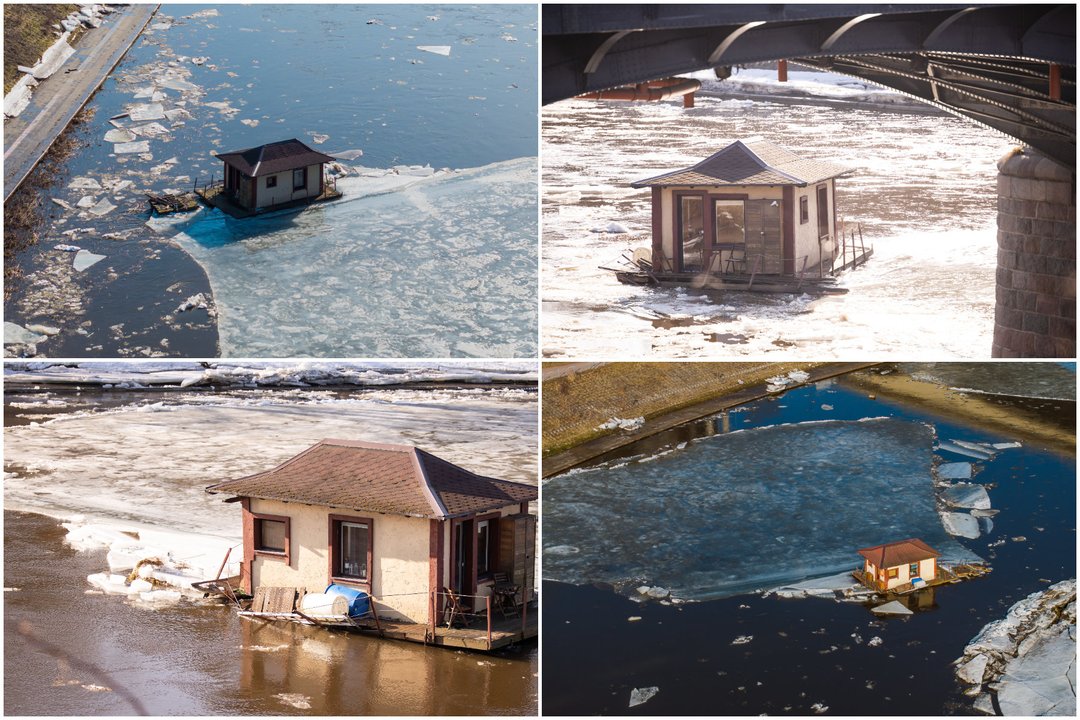 Neryje – neįtikėtinas vaizdas: užfiksavo, kaip vanduo nusinešė namelį