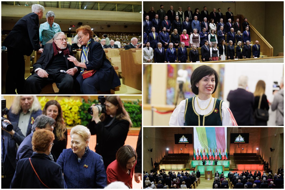 Aukščiausi šalies politikai ir išskirtiniai apdovanojimai: Seimo Akto salėje – iškilminga Kovo 11-osios ceremonija<br>Lrytas koliažas
