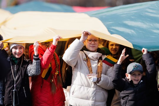 Sostinės širdyje – įspūdingas vaizdas: Gedimino prospektas nusidažė Lietuvos ir Ukrainos vėliavų spalvomis