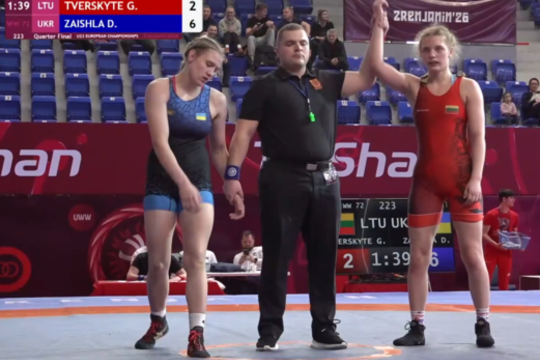 Greta Tverskytė įveikė dvi varžoves ir pateko į Europos U23 imtynių čempionato pusfinalį