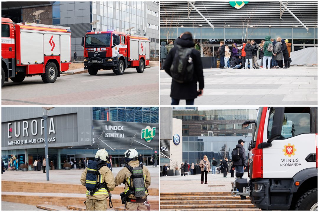  Ugniagesiai prie prekybos centro „Europa“.<br> Lrytas koliažas