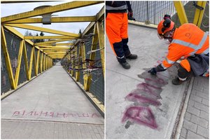 Ant pėsčiųjų tilto Vilniuje vėl buvo atsiradęs baltarusiškas užrašas – antras per kelias pastarąsias dienas