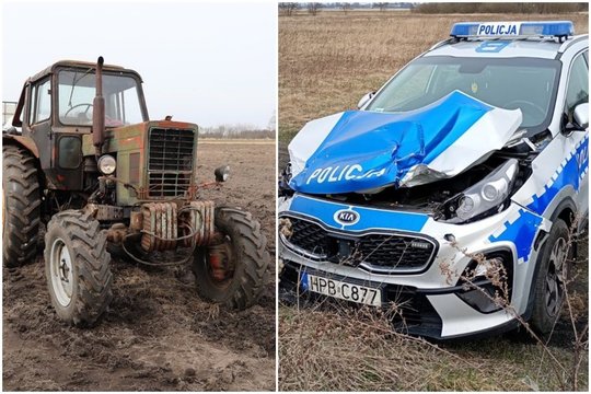 Pašėlusios gaudynės Lenkijoje: kai nepaklusęs traktorininkas apvertė policijos automobilį, pareigūnai bėglį nusivijo pėsčiomis