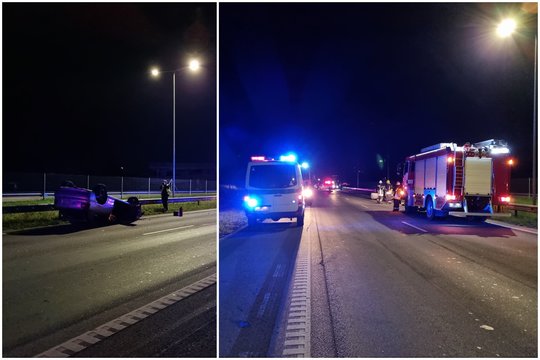 Didelė avarija paryčiais: autostradoje ties Ariogala apvirto BMW, eismas buvo blokuotas