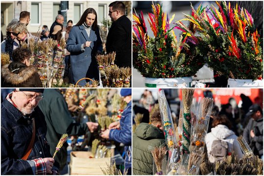 Katedros aikštėje šurmuliavo būriai žmonių: kadruose – šilto ir saulėto sekmadienio spalvingiausios verbos