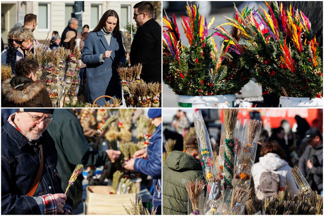 Katedros aikštėje šurmuliavo būriai žmonių: kadruose – šilto ir saulėto sekmadienio spalvingiausios verbos