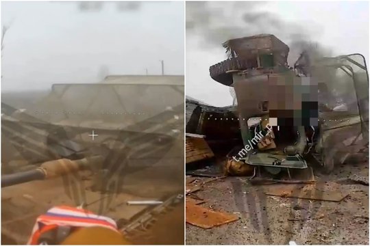 Karas Ukrainoje. Skaudus praradimas fronte: elitinių rusų dronų pajėgų puolimas kainavo brangų tanką