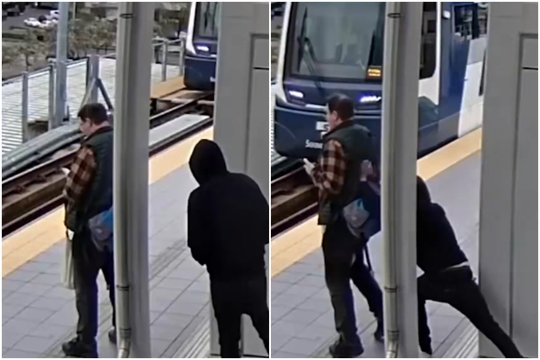 Vienas žingsnis iki tragedijos: užpuolikas nieko nenutuokiantį vyrą bandė nustumti po traukiniu