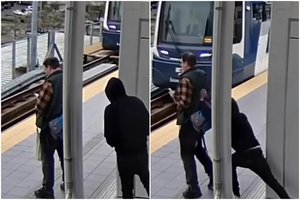 Vienas žingsnis iki tragedijos: užpuolikas nieko nenutuokiantį vyrą bandė nustumti po traukiniu