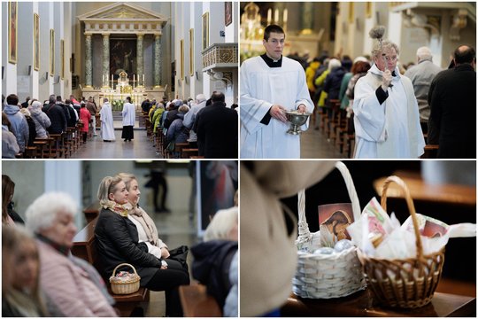 Prieš šv. Velykas vilniečiai skubėjo į arkikatedrą: rankose – krepšeliai su vaišėmis