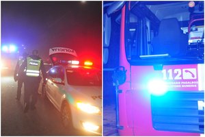 Avarija lenkiant srutas gabenusį traktorių Anykščių r.: sudaužyti du automobiliai, sužeisti du žmonės