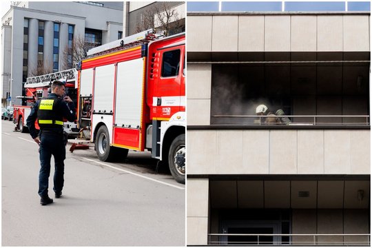 Po pranešimo apie ugnį ir dūmus į Vilniaus centrą atskubėjo ugniagesiai