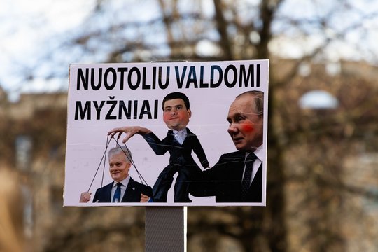 Ekrane pasirodžius R. Žemaitaičiui – aiški protestuotojų žinutė: „Gėda“