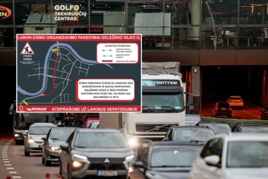 Vilniaus vairuotojams – perspėjimas: kuriam laikui uždarys dalį Geležinio Vilko gatvės