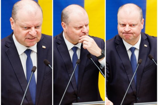 S. Skvernelio emocijos per kalbą Seime: kadruose – viską išduodančios veido išraiškos