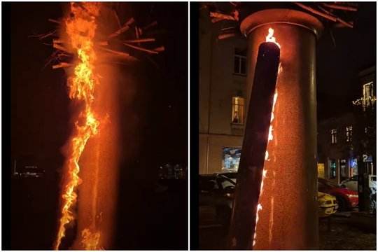 Legendinį „Kiaušinį“ padegęs vyras vandališko išpuolio vaizdais dalinosi ir socialiniame tinkle