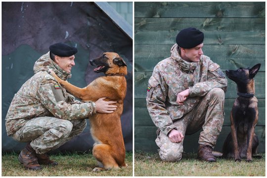 Lietuvos kariuomenės keturkojės „uostytojos“ Gilzė ir Sparta grįžo iš mokymų Lenkijoje