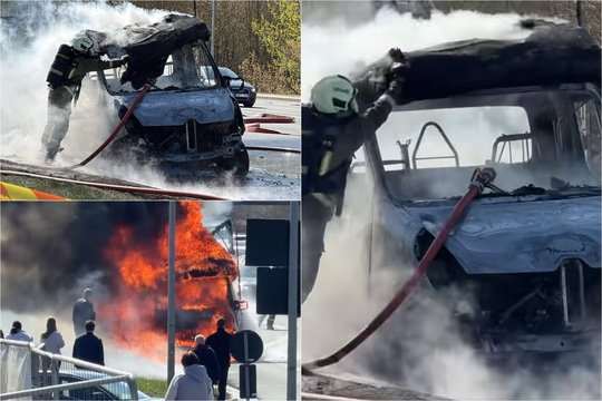 Vilniuje užsidegė gatve važiavęs krovininis mikroautobusas: kilo spūstys