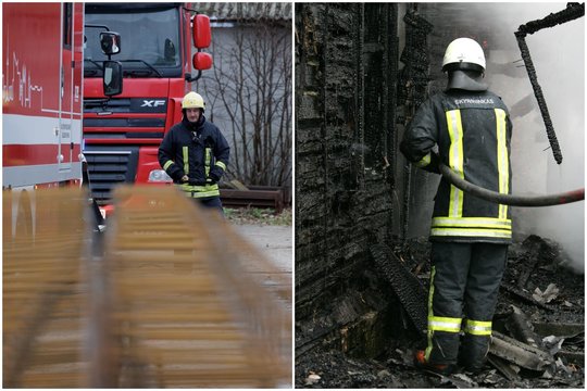 Didelis gaisras siautė Marijampolės savivaldybėje: sudegė du pastatai, rastas smarkiai apdegęs vyro kūnas