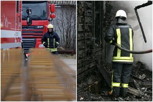 Didelis gaisras siautė Marijampolės savivaldybėje: sudegė du pastatai, rastas smarkiai apdegęs vyro kūnas