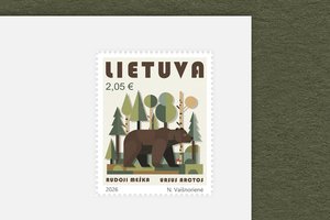 Nuo naujo pašto ženklo žvelgs rudoji meška