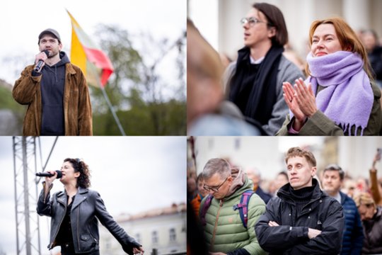 Proteste prie Vilniaus Katedros – ir žinomi žmonės: aktorius Kęstutis Cicėnas įgėlė Gitanui Nausėdai