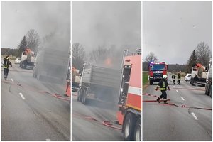 Kelyje Šilalė – Tauragė degė sunkvežimis, kelias buvo uždarytas